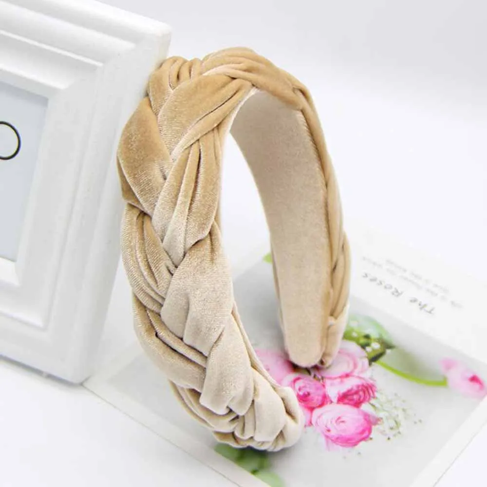 Women Girls Braided Thick Padded Vintage Hair Bands Twist Knotted Velvet Hairbands Hair Hoop For Daily Wedding Cocktail Party