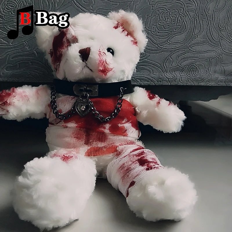 Gothic Women Lolita Bloody Bear Doll Bag disease disability Bear Shoulder Bags Soft Girl Halloween Cosplay Blood bear bag Gift