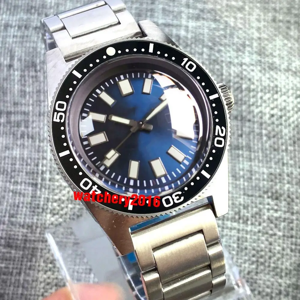 Tandorio diver 62MAS Automatic mechanical Mens Watch NH35A PT5000 Luminous Sunburst Blue Gray Dial Domed Sapphire Glass