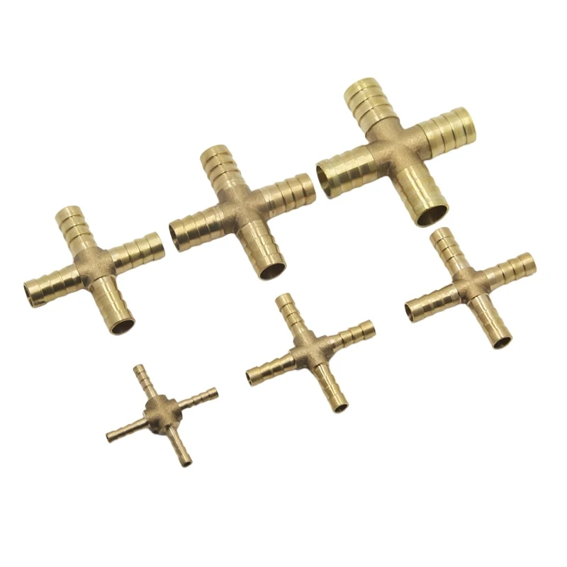 Cross Shaped Brass Pipe Fitting 4 Way 4mm-12mm Hose Barb Connector Joint Copper Barbed Coupler Adapter Coupling Pneumatic