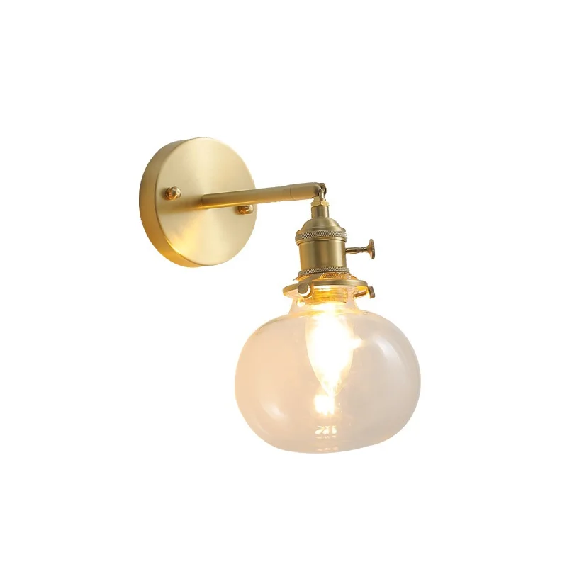 IWHD Nordic Modern Copper Wall Lamp Beside Knob Switch Gray Glass Ball Bathroom Mirror Stair Light LED Wandlamp Luminaira