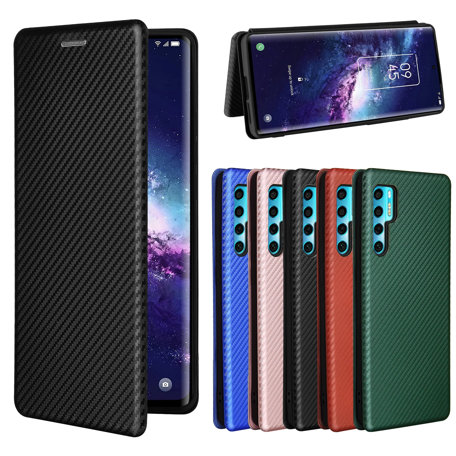 Funda de cuero con tapa de fibra de carbono para TCL 20 Pro 5G, carcasa delgada con ranura para tarjeta, billetera magnética de negocios, para TCL 20 Pro 20Pro 5G