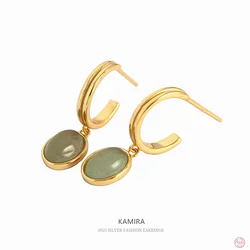 KAMIRA 925 Sterling Silver Fashion Luxury Natural Green Aventurine Pendant Drop Earrings for Women Party Fine Jewelry 2022 Trend