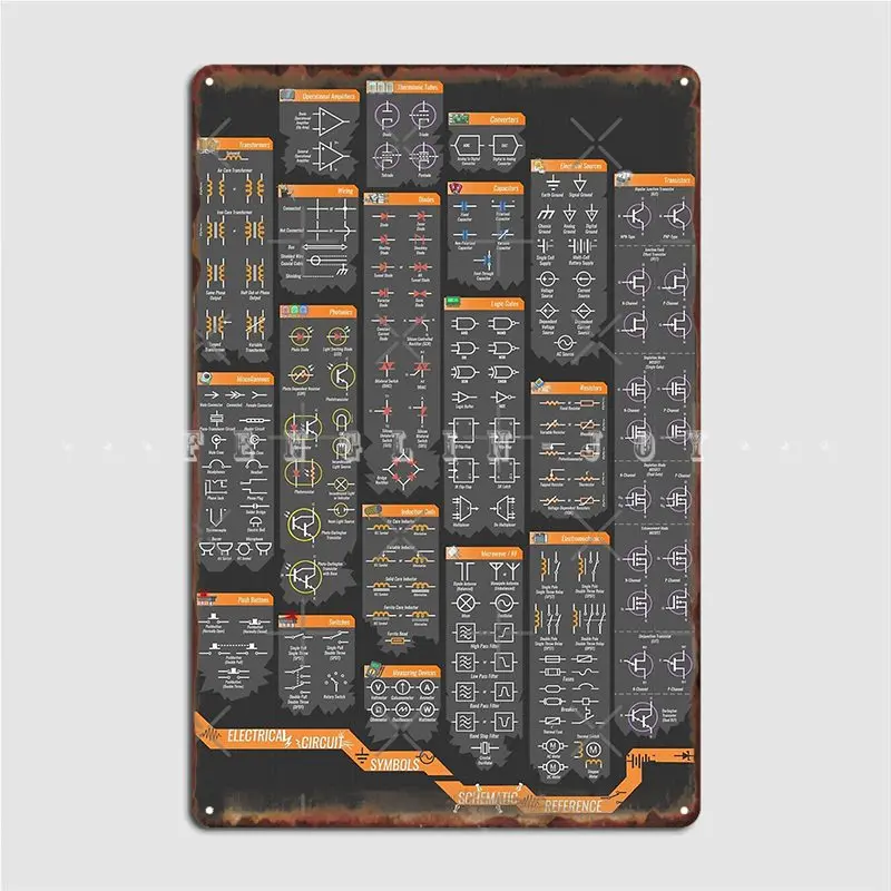 Electrical Engineering Symbols Reference Metal Sign Plaques Cave Pub Retro Pub Tin Sign Poster