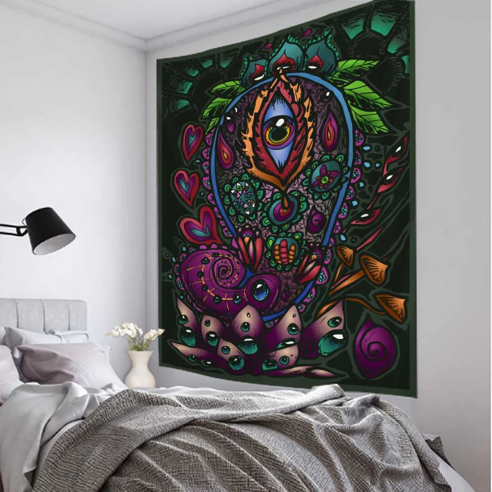 Plant animal art illustration tapestry wall hanging bohemian psychedelic room wall decoration yoga mat blanket beach mat