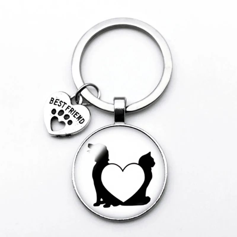 BTWGL New Popular New Puppy Kitten Playing Key Ring Love Pet Cat and Dog BEST FRIEND Pendant Fashion Keychain Birthday Present