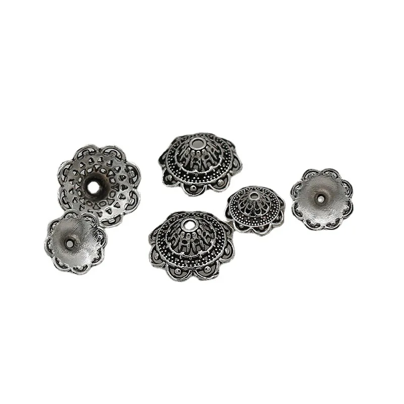 50pcs/Lot Classic Antique Silver Hollow Out Flower Bead Caps 14mm 19mm Big Size Handmade Tassel End Caps Trays DIY Jewelry Make