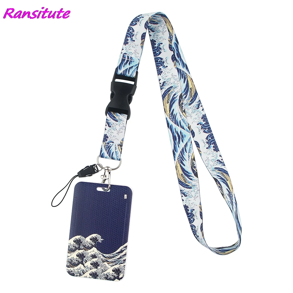 Ransitute R1771 Waves modne smycze etui na identyfikator etui na karty autobusowe pokrowiec Slip Bank etui na karty kredytowe pasek posiadacz karty