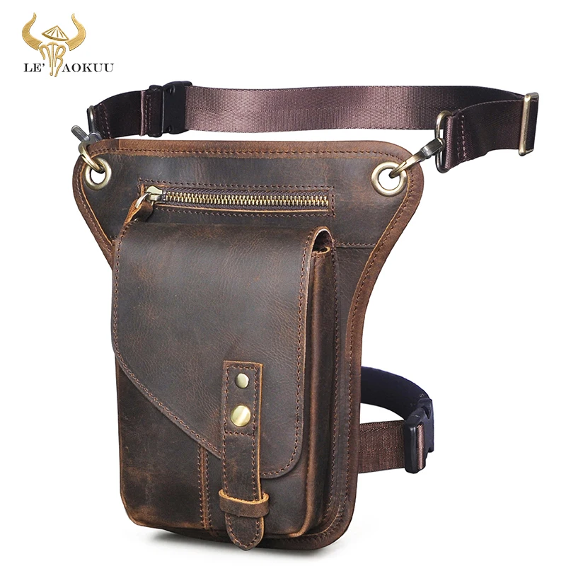 

Crazy Horse Leather Design Shoulder Sling Bag Travel Fanny Waist Belt Pack Leg Thigh Drop Bag Phone Pouch For Men Male 211-6