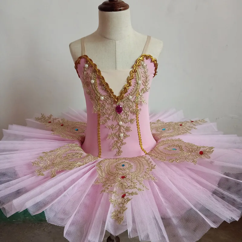 Girl Ballet Dress Lake Swan Tutu Ballet Women Dance Dress Gold Lace Ballerina Diamond Adult Ballet Tutu Performance Costume