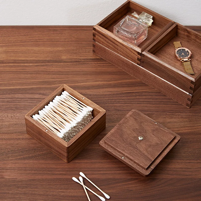 Black Walnut Storage Box for Sundries, Gadget, Cotton Swab, Home Office, Hotel, 11cm x 6cm