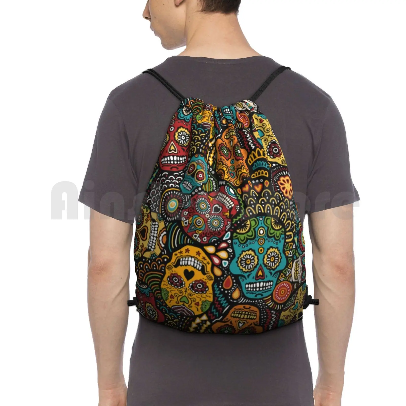 Calaveras Backpack Drawstring Bags Gym Bag Waterproof Dia De Los Muertos Day Dead Calavera Sugar Skull