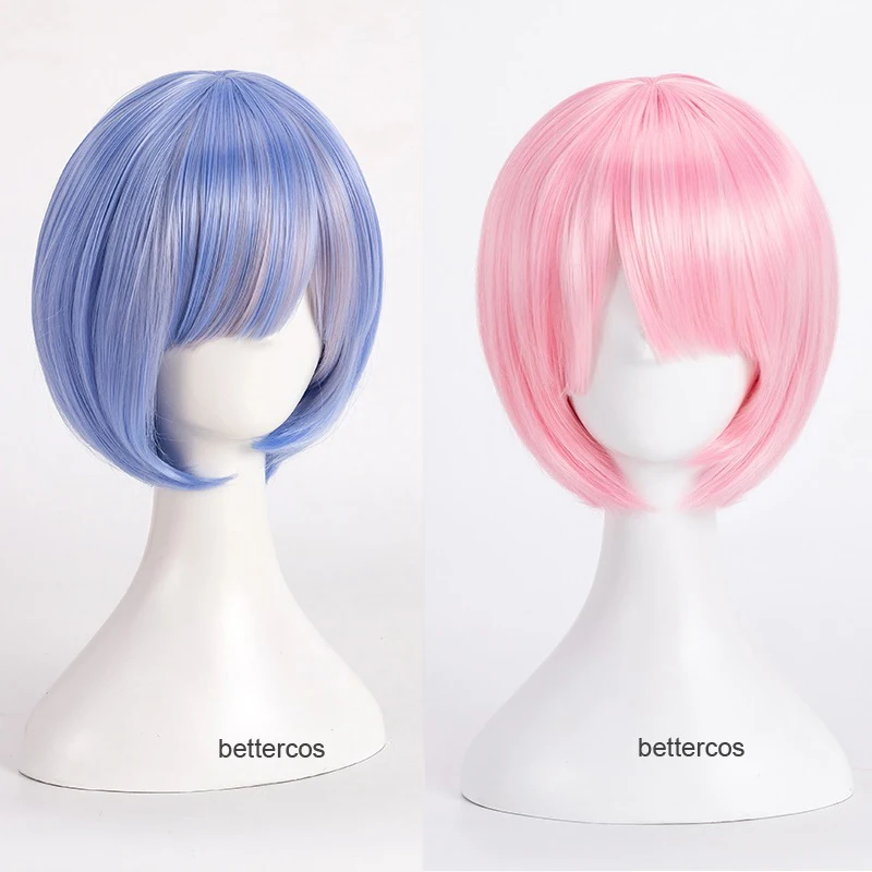 

Re:Life In a Different World From Zero Rem Ram Cosplay Wig Short Heat Resistant Synthetic Hair Wig + Wig Cap