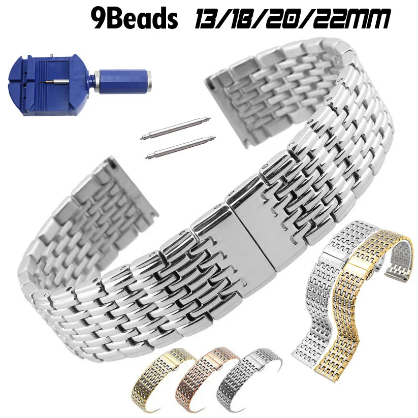 Watch Band 13mm 18mm 20mm 22mm Watch Strap Stainless Steel Replacement Watchbands Solid Butterfly Buckle Wrist Belt with Tool