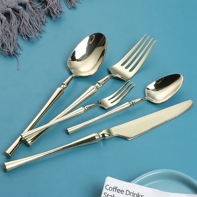 Tableware Stainless Steel Cutlery Spoon Fork Set Travel Dinnerware Set Golden Cutlery Set Silverware Knife Fork Sets 5PCS