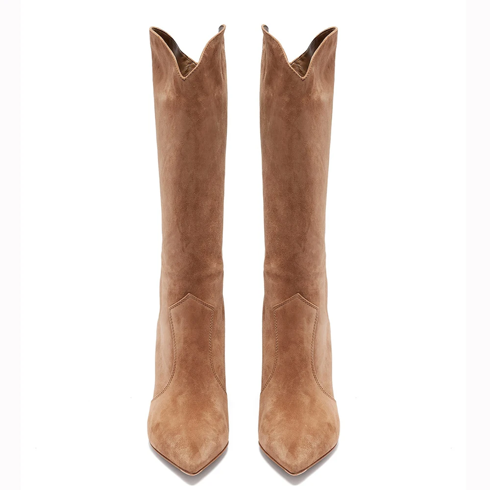 Chunky Heel Knee Boots Women Black Long Boots Pointed Toe Brown Tall Boot 2024 Woman Winter Shoes Camel Ladies Slip On Footwear