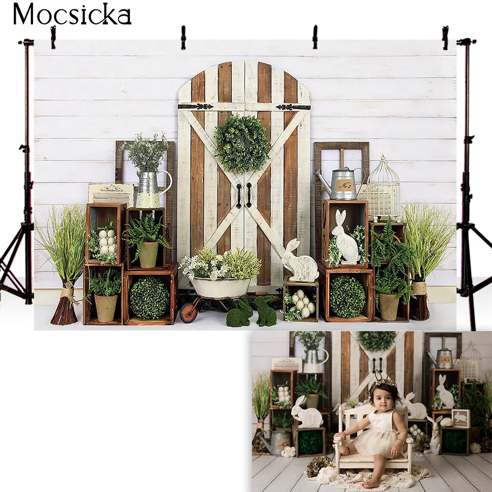 Newborn Kids Spring Easter Bunny Photography Backdrop Carrot Bunny Girls Birthday Cake Smash Portrait Photo Booth Background