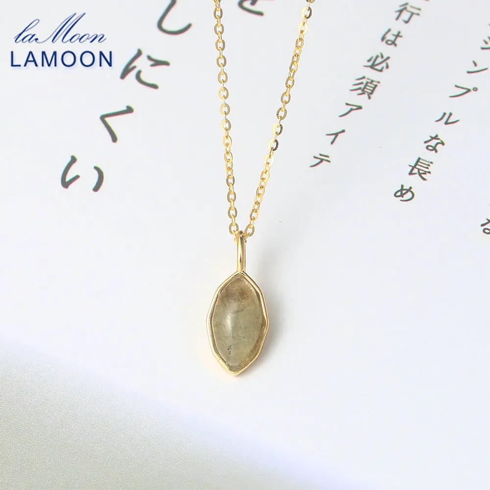 LAMOON 925 Sterling Silver Necklace For Women Natural African Labradorite Gemstone Pendant 14K Gold Plated Fine Jewelry LMNI103