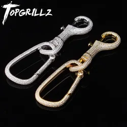 TOPGRILLZ New Iced Out Carabiner Keychain For Men Gold Silver Color Hip Hop Charm Jewelry Solid Copper With 5A CZ Keychain Gifts