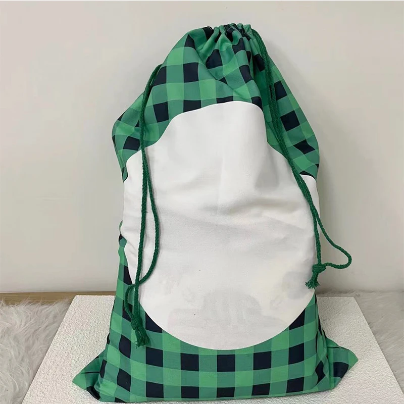 

Wholesale Christmas Gift Bags Xmas Plaid Drawstring Pockets Santa Sacks Festival Storage Bags Blank Sublimation