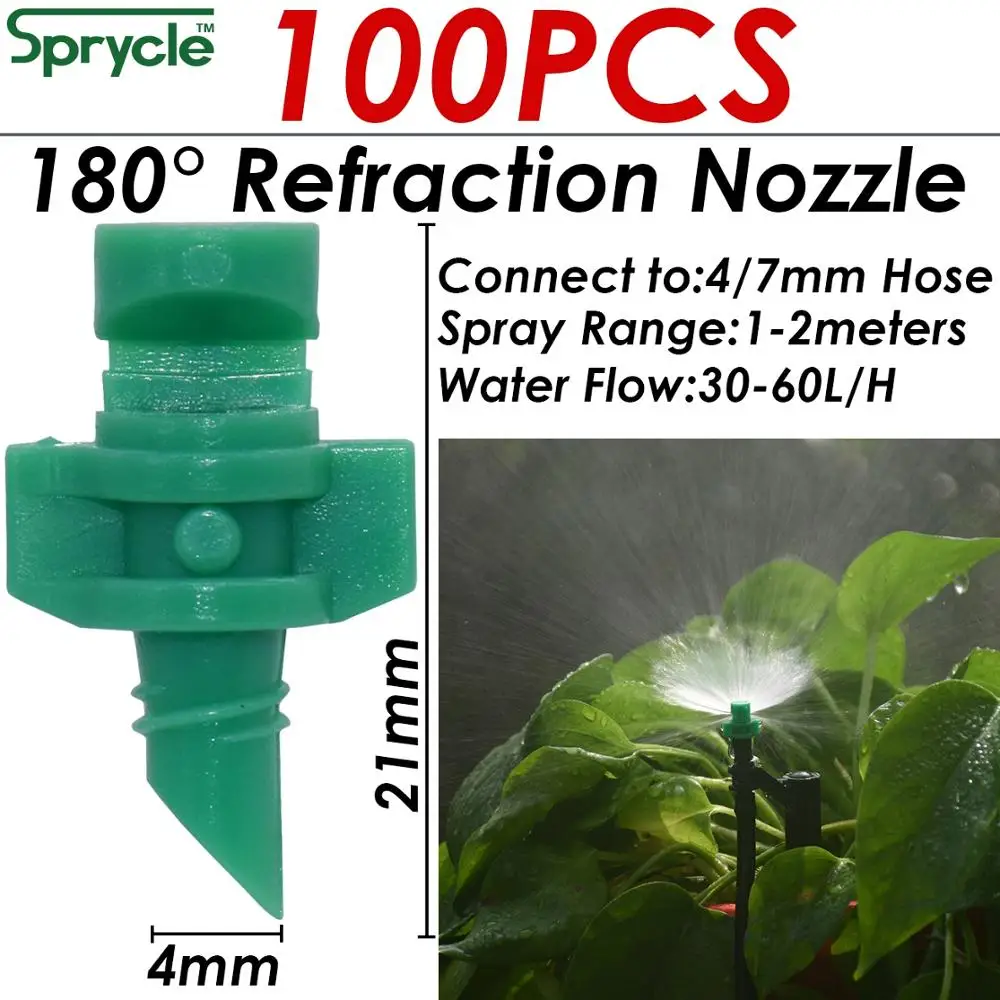 SPRYCLE 100PCS 90/180/360 Degree Refraction Nozzle Garden Sprinkler Agriculture Irrigation Plant Spray Nozzle Misting Greenhouse