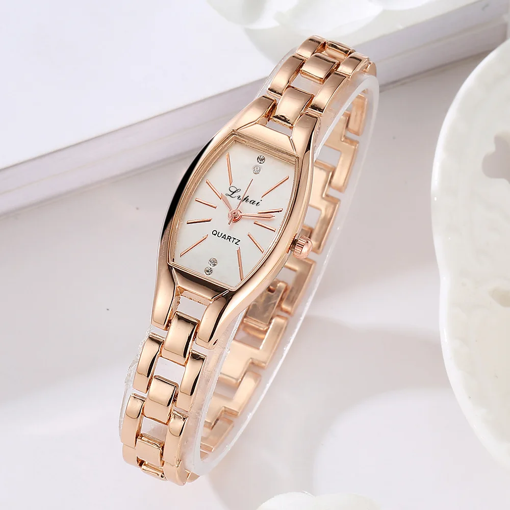 Women Bracelet Watch Rose Gold Fashion Luxury Stainless Steel Wrist Watch Rhinestone Ellipse Creative Ladies Dress Quartz Watch