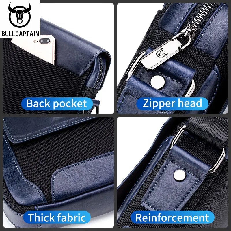 BULLCAPTAIN-Bolso bandolera de cuero genuino para hombre, bandolera informal de negocios, de marca famosa