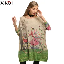 XIKOI Winter Oversized Sweater For Women Knitted Pullover Dress Smile Lucky Girl Print Pull Femme Beautiful Casual Loose Clothes