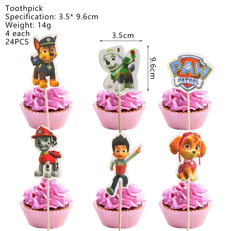 Paw Patrol Cake Decoration Set Children\'s Birthday Party Plug-in Cartoon Figures Baking Supplies Kids Anime Kawaii Cup Cake Card