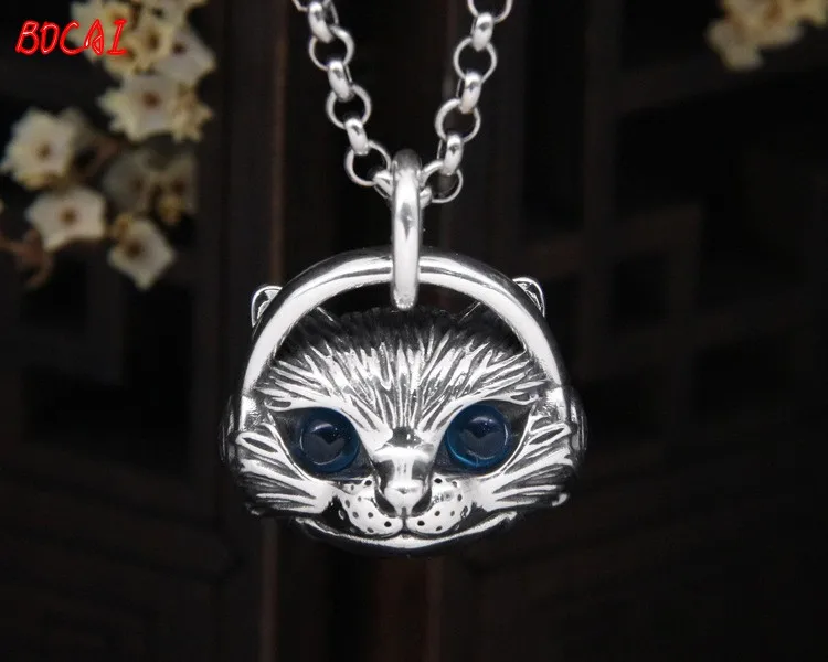 

Real S925 Sterling Silver Cat Necklace Pendant Female Trendy Retro Personality Pendant Cute Creative New