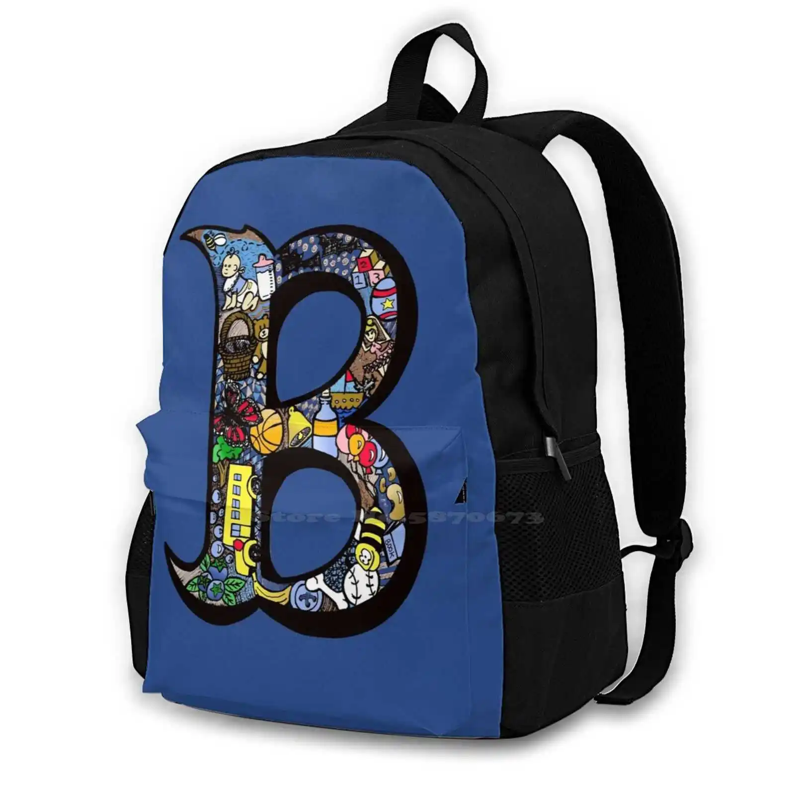 Doodle Letter B Women Men Teens Laptop Travel School Bags Doodle Letter B Letter B Doodle Letter Alphabet Letters Blue Colorful