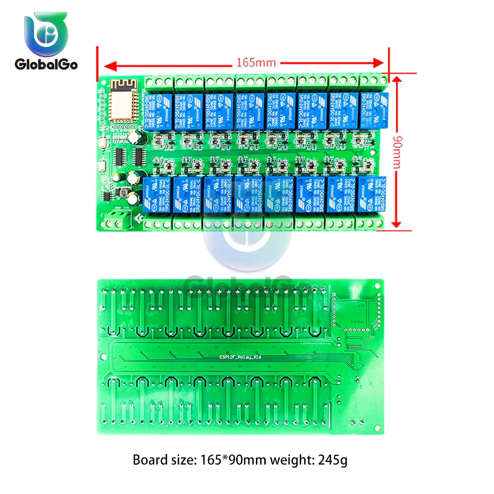 ESP8266 wifi 16チャンネルリレーモジュールESP-12F開発ボード電源5v/12v/24v 10A