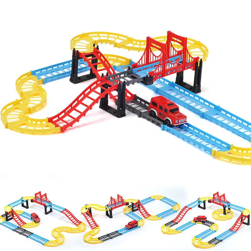 Đường Sắt Xe Điện Tốc Độ Theo Dõi Xe Đồ Chơi Giáo Dục Kết Hợp Playset Xe Xếp Hình Xe Đua