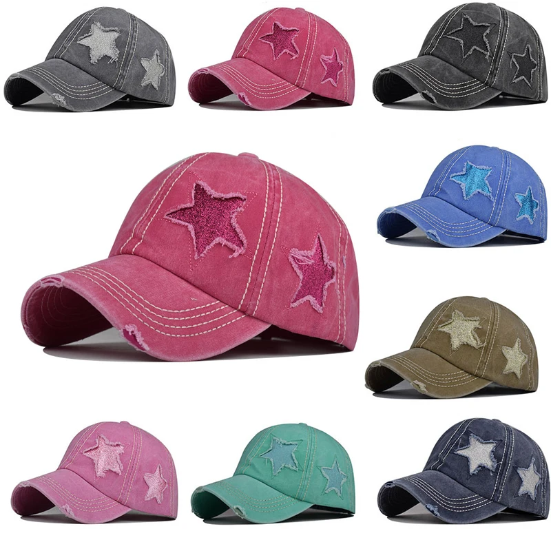 Baseball Cap Snapback Hat Girl baseball cap star pattern Horsetail Cap Hip Hop Fitted Cap Hats For Men Women Grinding Multicolor