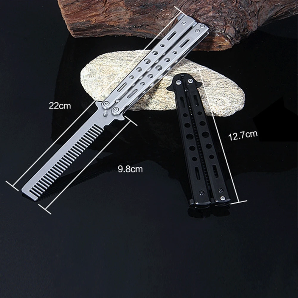 Beginner Butterfly Knife Butterfly Comb Foldable Haircut Comb Practice Tool Bladeless Blunt Training Knife Kit Accessories