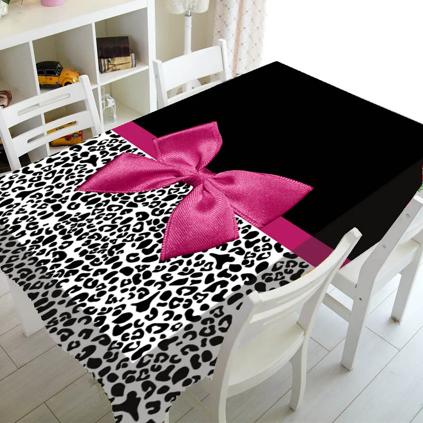 Black Gold Bow Leopard Birthday Party Table Decor Cheetah Leopard Print Rectangle Square Tablecloth Table Cloth Cover for Dining