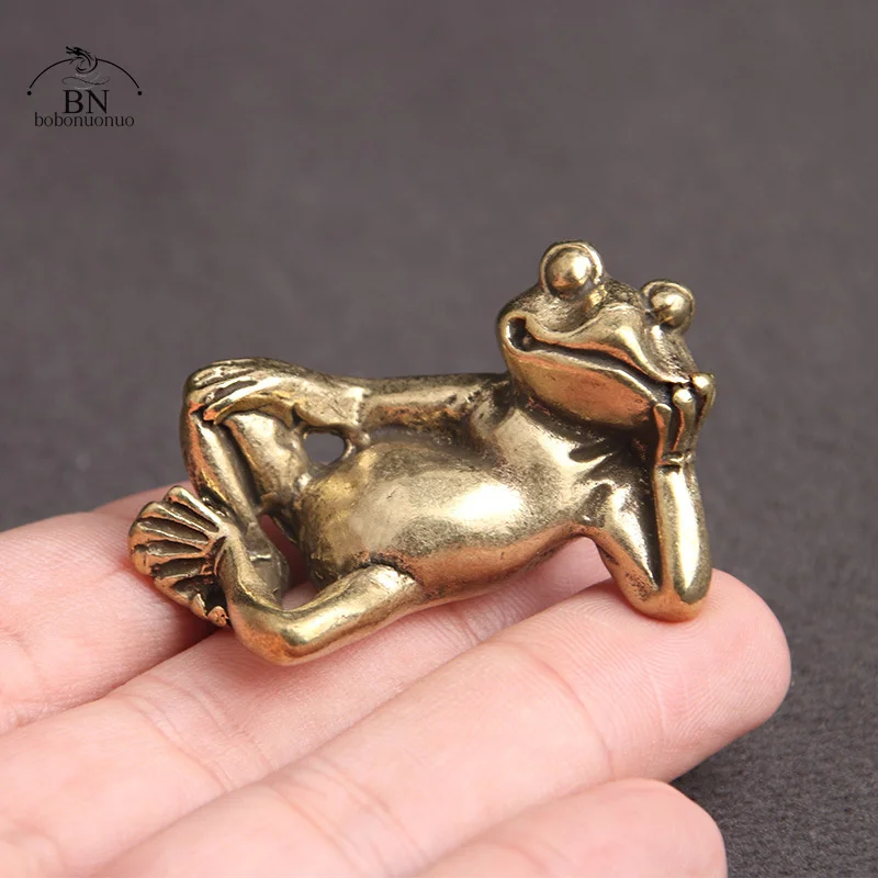 Solid Copper Lying Frog Statue Car Ornament Decoration Pure Brass Animal Miniature Figurine Desk Decor Craft Home Accessories