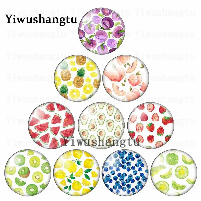 

Beauty colorful Fruits Strawberry 10pcs10mm/12mm/18mm/20mm/25mm Round photo glass cabochon demo flat back Making findings ZB0543