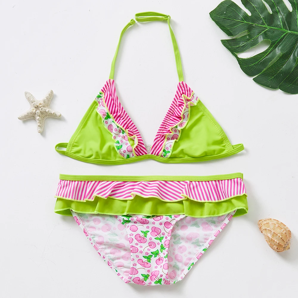 5~16Y Girls Swimsuit Two pieces Girls swimwear Ruffle style Kids Bikini set Teenager Swimming suit for Kid girls-ST271MIX