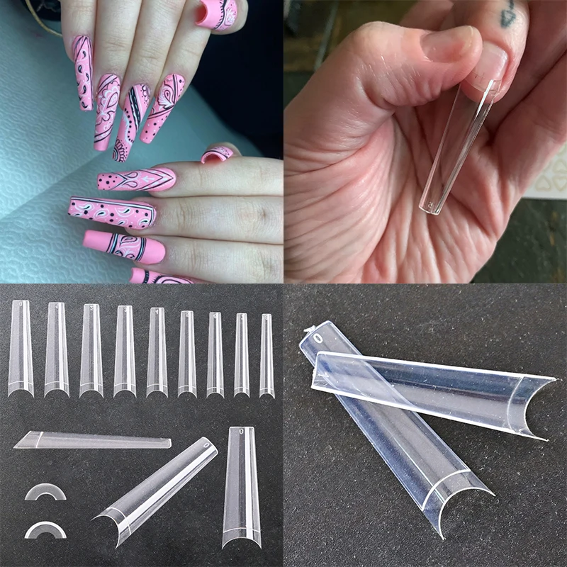 

600Pcs XXL Extra Long French False Nails Half Cover C Curve Acrylic Extension Salon Supply Coffin+Cowboy Clear Fake Nail Tips &*