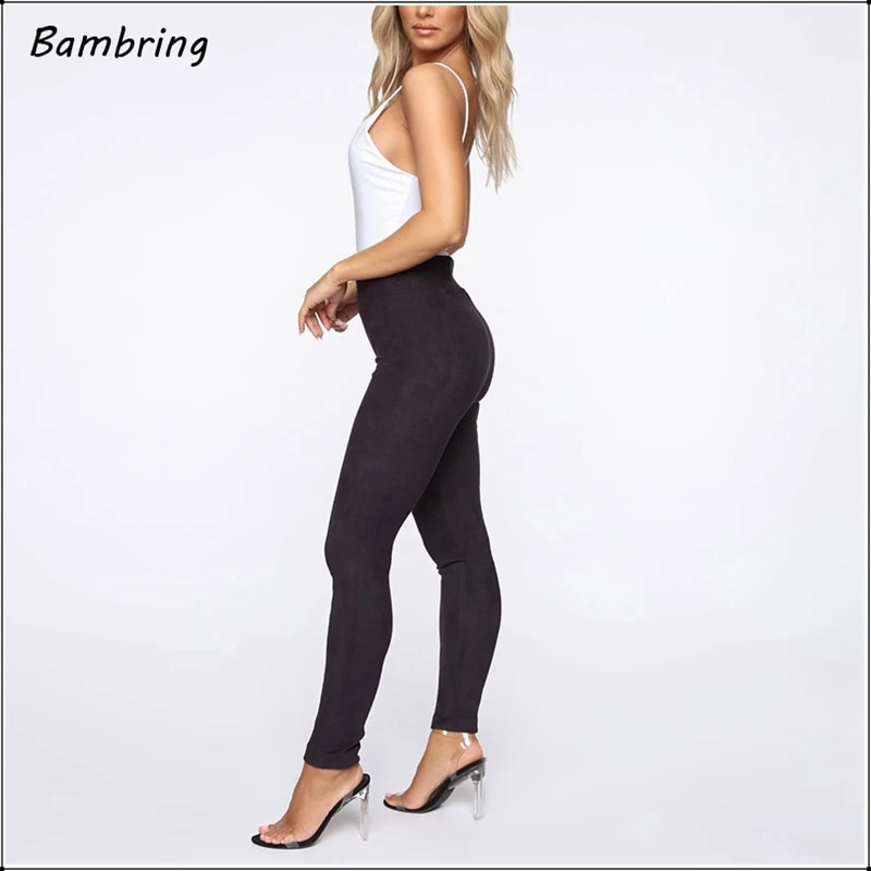 Black Casual Faux Suede Leather Trousers Winter Women Seamless Fitness Leggings Office Lady Autumn Sexy High Waist Pants Custom