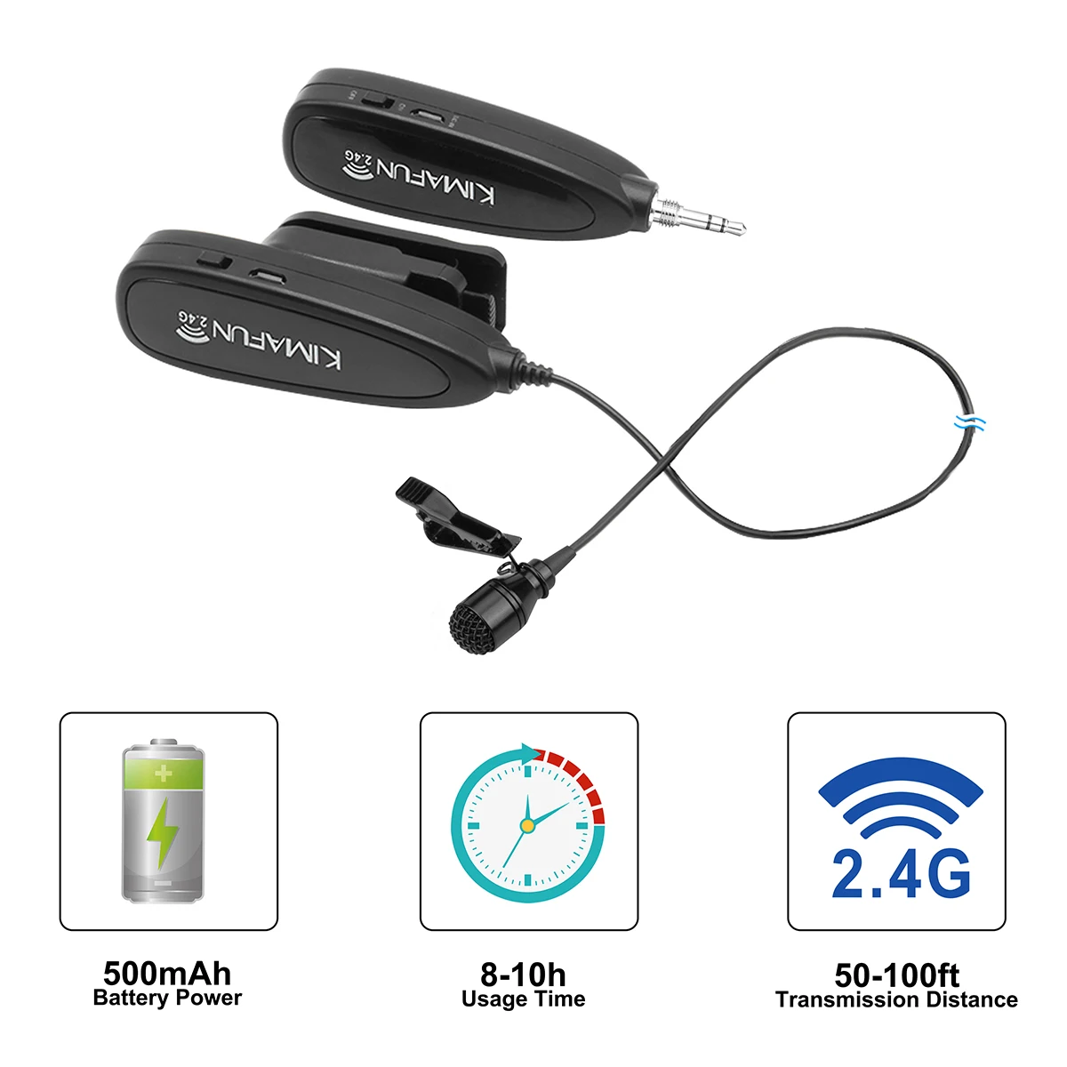 KIMAFUN 30-50m 2.4G Lavalier Wireless Mini Microphone for iphone Android Camera Laptop MAC for Youtube recording pc microphone