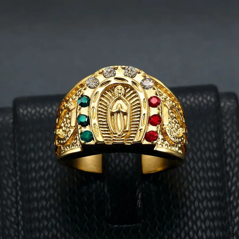 Hip hop Fashion Gold color Tone Cross Finger Stainless steel Ring For Men Prayer Christian Jesus Band Biker Rock Wedding Jewelry