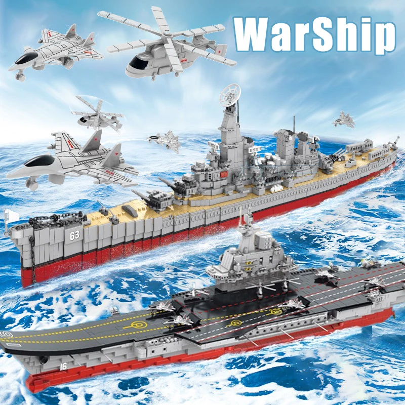 MOC Military Series USS Missouri BB-63 Battleship Building Block Liaoning Heavy Cruiser Destroyer Brick Model Toys For Kid Xmas