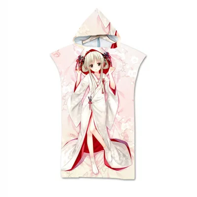 Adults Hooded Bath Towel Cute Girls Pattern Wearable Soft Beach Towel Robe Bathroom Summer Outdoor Cloak Bathrobe Shower Towels