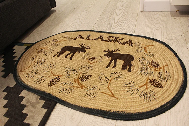 Retro American Style Elk Cotton Linen Floor Mat Indian Reindeer Pattern Carpet Bedside Rug Living Room Bedroom Decor Carpet