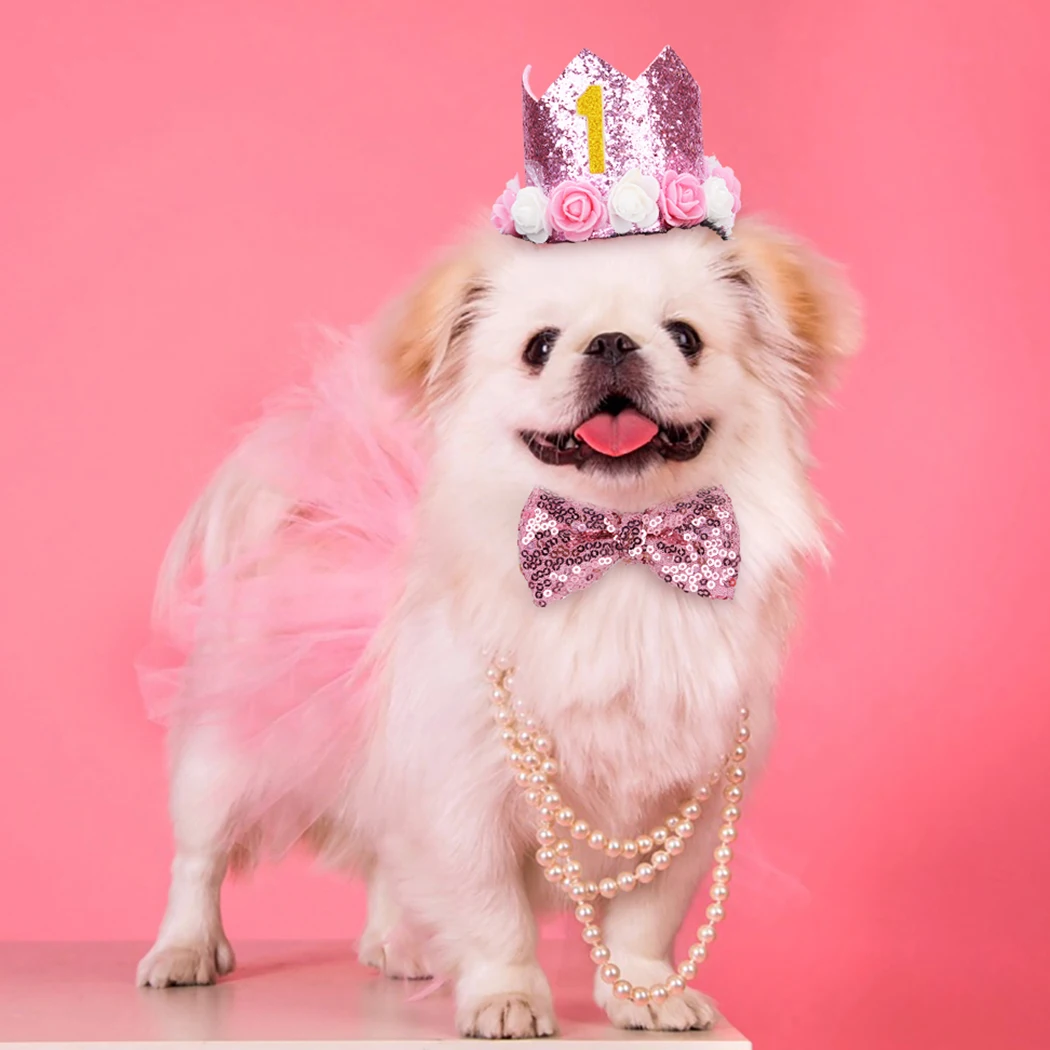 Fashion Pet Birthday Hats Cute Sequin Crown Dog Birthday Hat Pet Party Hat For Christmas Birthday Party Hair Accessories