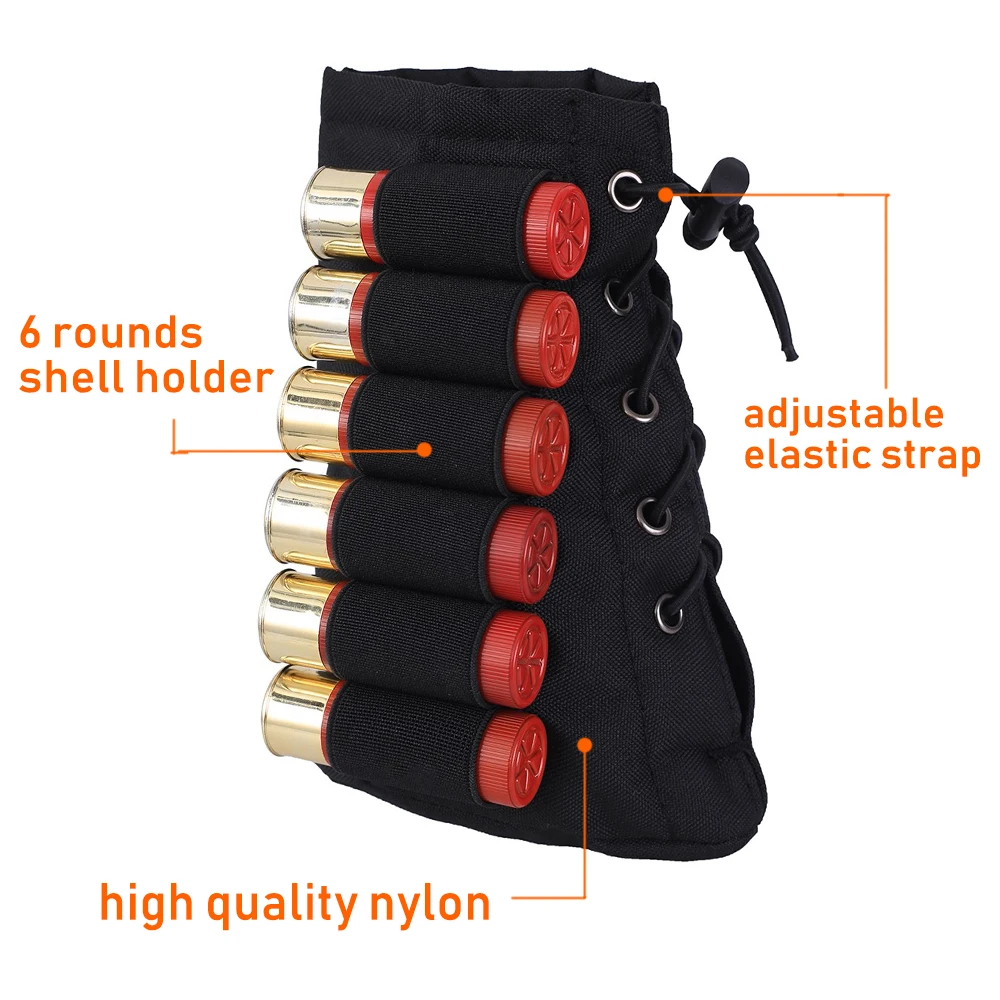 6 Round Shell Holder Tactical Gun Ammo Cartridge Pouch 12 20 Gauge Shotgun Bullet Carrier Buttstock Hunting Accessories