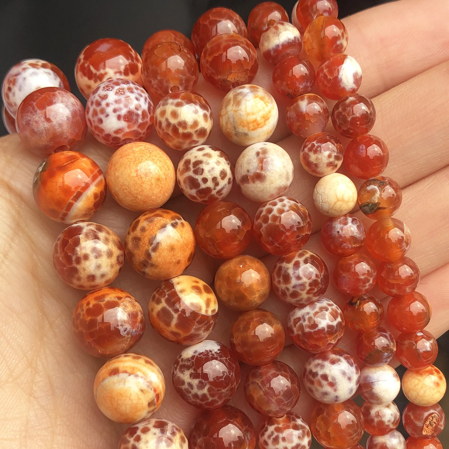 Natural Stone 6 8 10mm Orange Fire Agates Round Loose Beads for Jewelry Making Diy Bracelet Necklace Accessories 15'' Wholesale