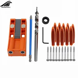 Pocket Hole Jig Set Bevel Angle Drill Guide 9.5mm Step Drill Hole Puncher With Magnet Positioning Slider Jig Carpentry Tools